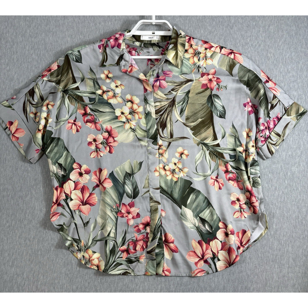 MNG Hawaiian‎ Shirt Size 8 Polyester Floral Short Sleeve Multicolor